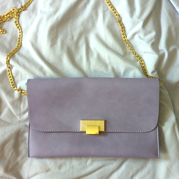 Lilac purple envelope clutch with gold accents and removable chain, NWOT - Picture 1 of 8
